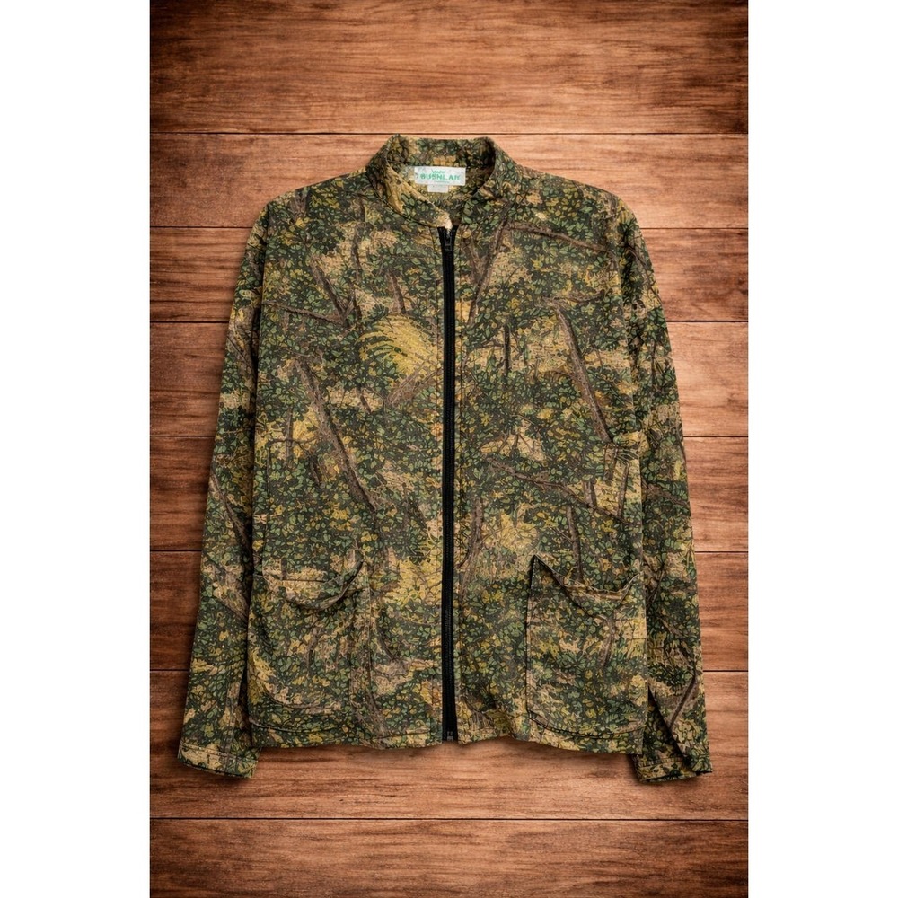 Vintage Bushlan Camo Jacket Full Zip Lightweight USA Hunting Distressed